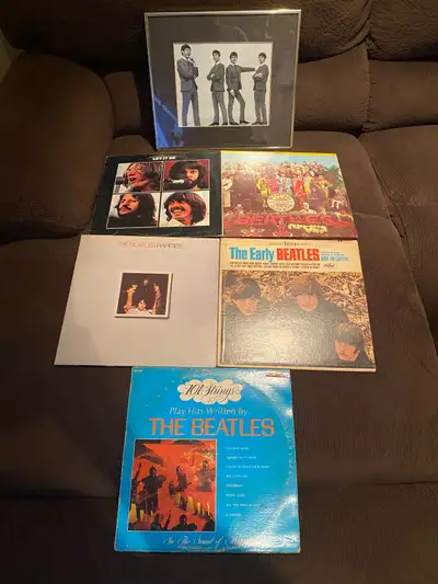 Vintage “The Beatles” Collection- 5 Vinyl Records and 1 Frame, View more