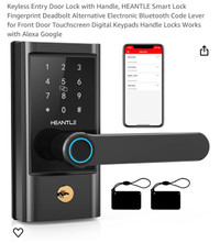 Keyless Entry Door Lock with Handle, HEANTLE Smart Lock Fingerpr