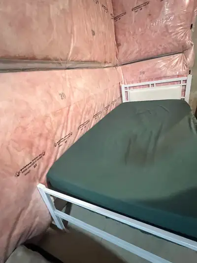 2 White metal twin bed frame with padded headboard, View more