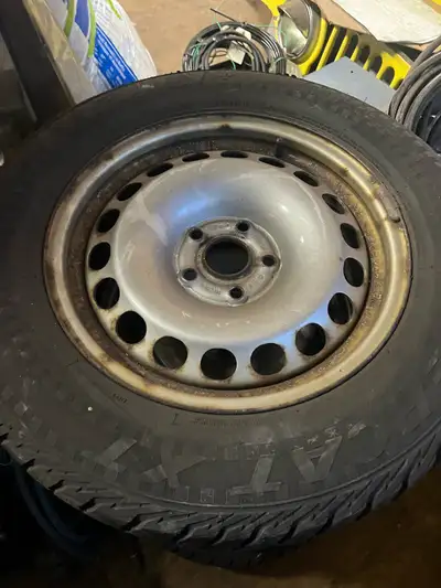 4 steel wheels and winter tires from a vw tiguan, good for a season possibly a couple, noticed there...