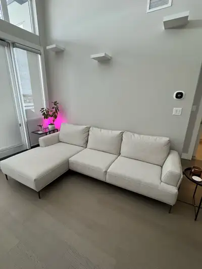 Modern couch/sofa with chaise/sectional - White/Cream/Beige, View more