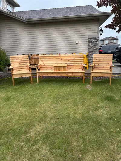 Cedar Patio Bench and 2 Matching Chairs, View more