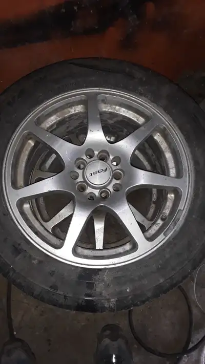 set of 4 rims, 3 good tires, had on prius or pt cruiser has have a wide selection of bolt patterns,...