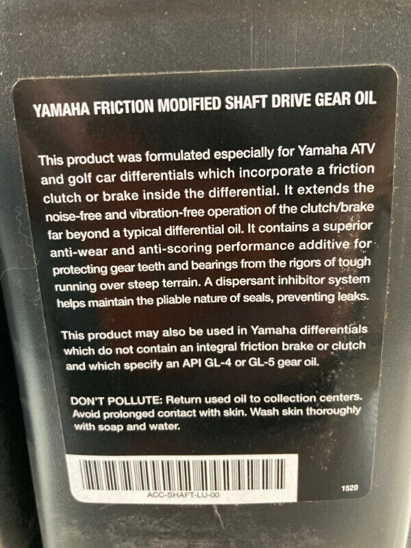 Yamaha Friction Modified Shaft Drive 1L 80W90 Gear Oil ATV Parts