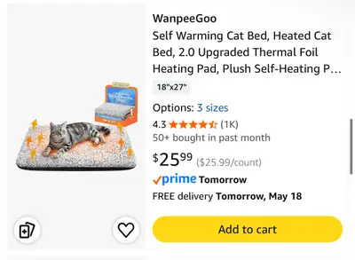 New sealed Self heated Cat Bed, Thermal Foil, 18"x27", View more