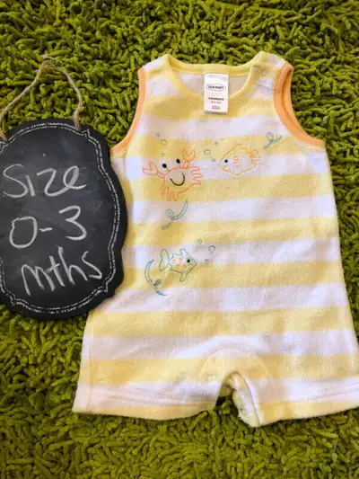 Cute summer terry cloth yellow white tank jumper - 0-3 months, View more