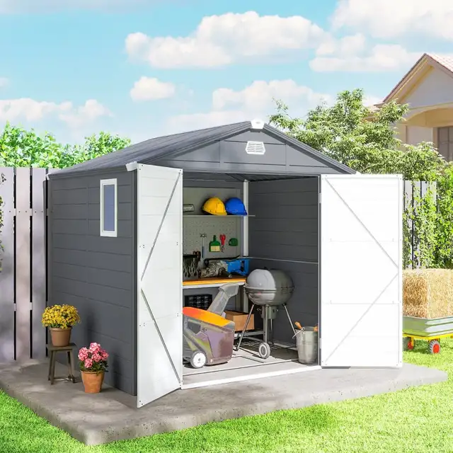 8' x 6' Plastic Garden Storage Shed with Latch Door, Vents, Slop in Outdoor Tools & Storage in Markham / York Region - Image 8