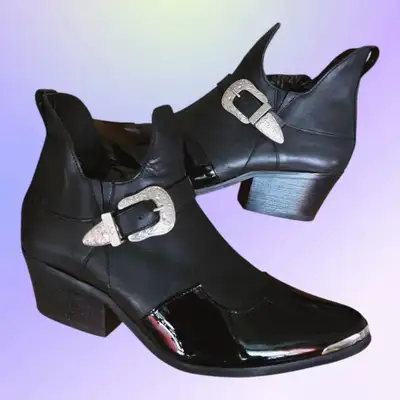 Women's Black Leather Ankle Cowboy Boots Size 9 by Cartel, View more