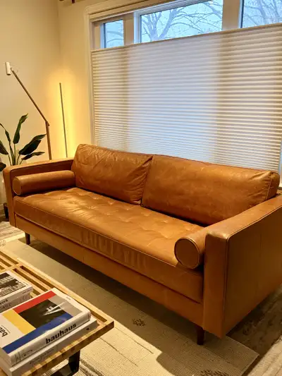 KINSEY Mid-Century Modern Leather Sofa, View more