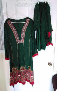 #19- Eid Clothes Green 3 Pcs. Georgette Suit Large Beautiful