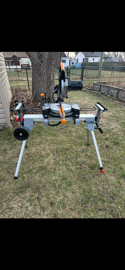 Compound Sliding Mitre Saw and rolling stand, View more