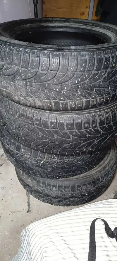 These are Certified WinterTrek studded winter tires, designed for passenger vehicles and CUVs, ensur...