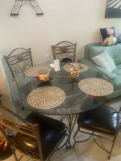 glass round table and chairs , View more