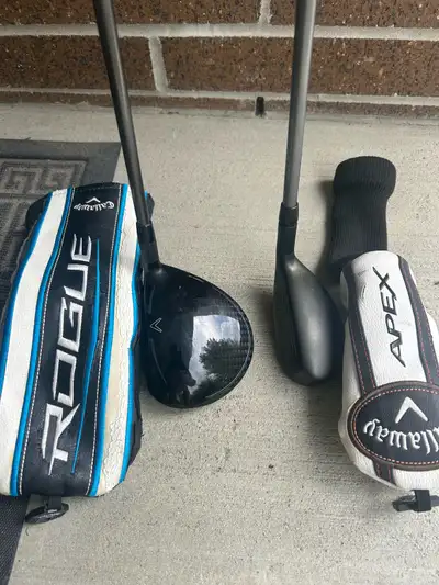 Callaway Rogue 3 wood. Aldila Synergy 60g Stiff flex shaft. Callaway Apex 3 hybrid Mitshubishi Kurok...