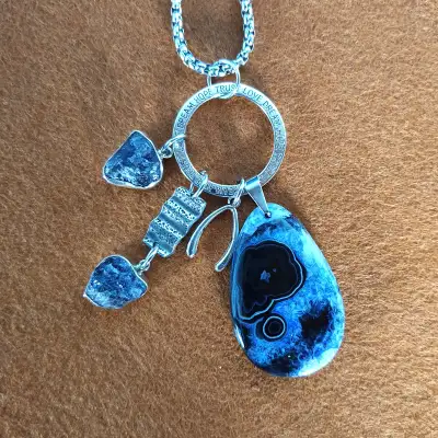 ANDREA 925 Silver Blue Agate Dream Hope Trust Love Luck Necklace, View more