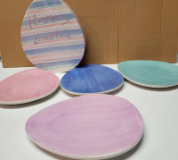 8 EASTER EGG SHAPED PLATES ASSORTED PASTEL COLOURS