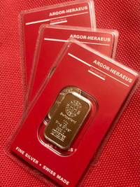 10 gram Argor-Heraeus (Switzerland) 999 Fine Silver Bars
