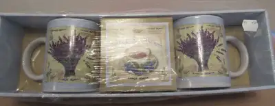 NEW: 2 MUGS & TEA GIFT SET IN ORIGINAL BOX AS PICTURED PAID 22.00 ASKIG 10.00 CASH -N-CARRY RON 780-...