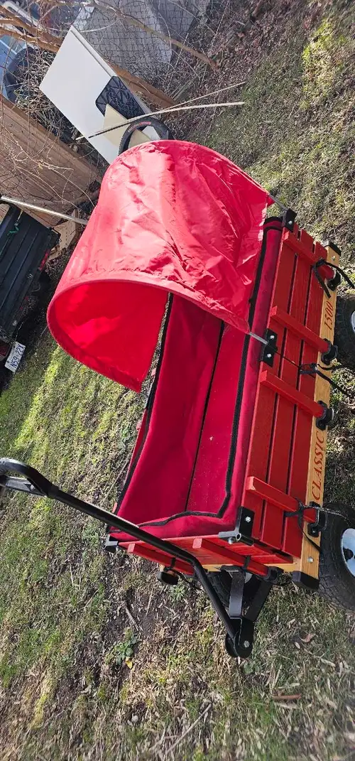 Millside wagon red wooden pull wagon with canopy — great condition! Perfect for kids, beach days, pa...