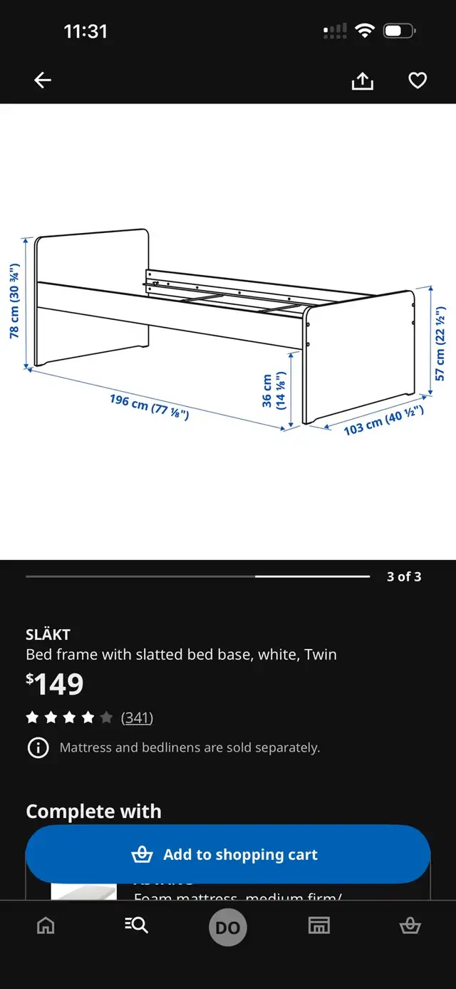 IKEA SLÄKT Bed Frame with mattress included - White, Twin in Beds & Mattresses in City of Toronto - Image 3