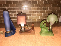 3 VERY RARE 1930s SATIN GLASS ART DECO NIGHT LAMPS USA MADE