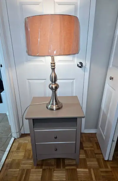 Brand New Lamp and Beige Nightstand With 2 Drawers for Bedroom, View more