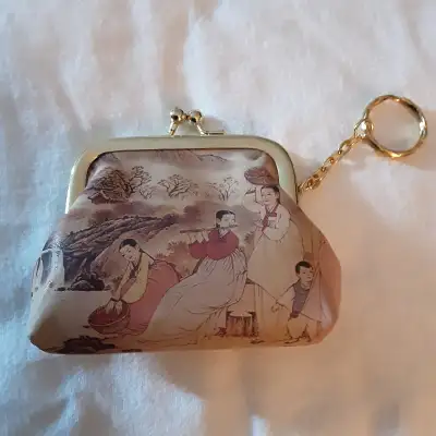 New unused vintage feaux leather red velvet change purse keys, View more