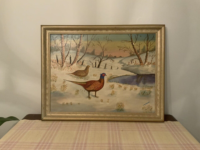 Vintage Blue Headed Pheasant Framed Painting  27” x 21” in Arts & Collectibles in City of Toronto