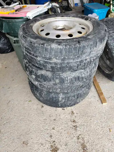 3 winter tires (225/60R17) on Subaru (5x100) Rims. Off of an older Subaru Outback 2011. The 4th Rim...