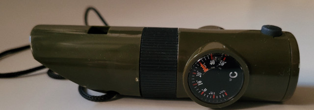 7-1 Emergency Survival Whistle, Thermometer, Compass, Flashlight in Fishing, Camping & Outdoors in Oshawa / Durham Region