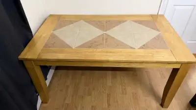 Wooden Dining Table with Tiled Inlay, View more