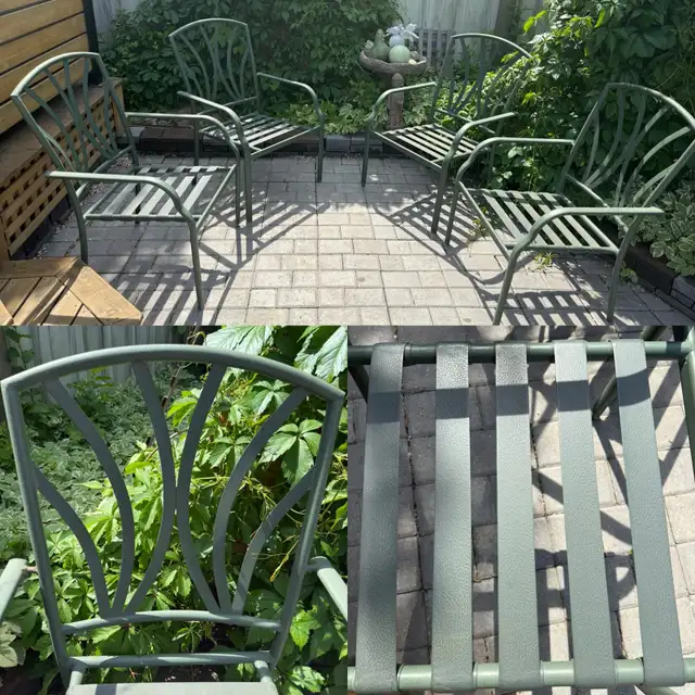 Set of 4 Outdoor Dining Patio Stackable Metal Dark Green Chairs in Patio & Garden Furniture in Regina - Image 5