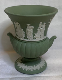 Vintage Sage Green Wedgewood Jasperware Urn, Mint