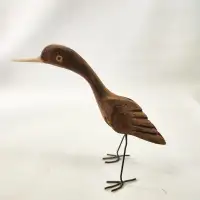Wooden Hand Carved Bird With Wire Legs - Vintage - Sandpiper