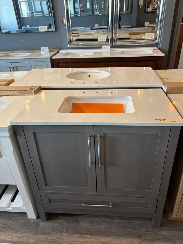 BRAND NEW 36" Bathroom Vanity in Grey with White Stone top in Cabinets & Countertops in Oakville / Halton Region - Image 3
