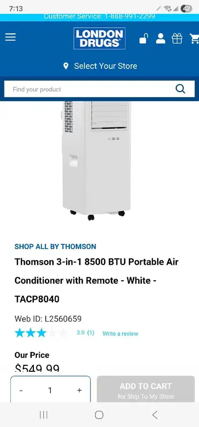 RCA 8,000 BTU 3 in 1 Portable Air Conditioner$219.99, View more