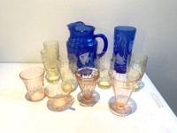Amber, Pink & Cobalt Blue Depression Glass, p/u Calgary NW