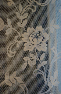 Pair of Scalloped Edged Floral Lace Curtains - 108" W x 82" L