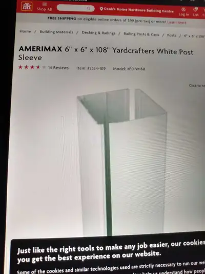 yardcrafters white 6x6x108"post cover, View more