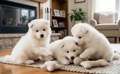 Exceptional Samoyed Puppies – Short Snout Teddy Bear faced, Ready to take visitations! Text: 647-488...