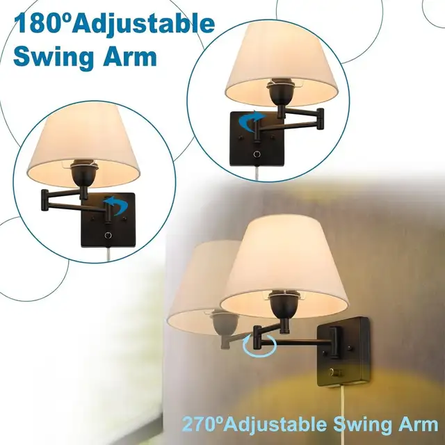 YeLEEiNO Wall Sconces Plug in, Modern Wall Lamp Set of 2 Swing A in Indoor Lighting & Fans in Gatineau - Image 6