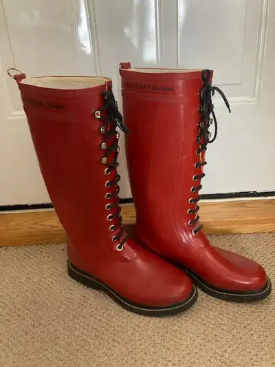 Ilse Jacobsen Hornbaek Denmark long rubber lace-up boots, View more