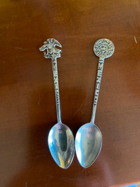 Two Vintage Demitasse Mexico Souvenir Spoons in Sterling Silver