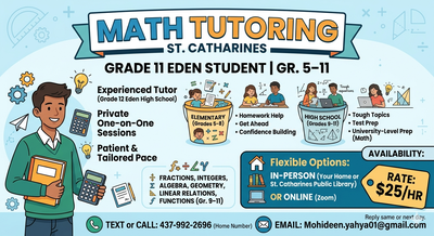 Math Tutor –  Gr. 5–11 | St. Catharines, View more