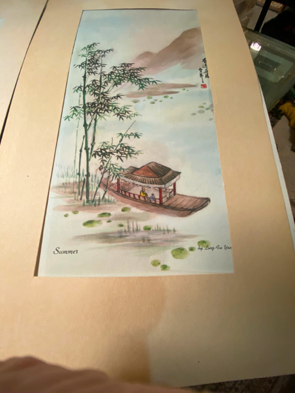 Vintage 4 PC  Watercolor by Ling-Gu Yang Season and Asian Outdoo in Arts & Collectibles in Vancouver - Image 4