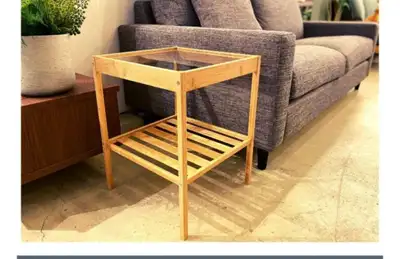 36*35cm Bamboo Side Table with Glass Top and Shelf, View more