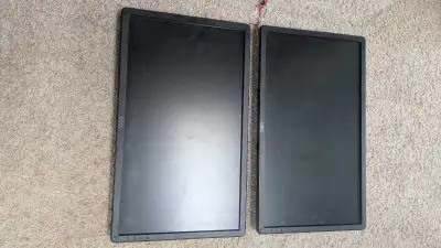 2 Dell E2414ht monitors with LED trips, and triple monitor arms