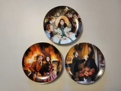 3 Plates Gone With The Wind Group 1 The Proposal 1988 Scarlet and her Suitors 1988 The Burning of At...