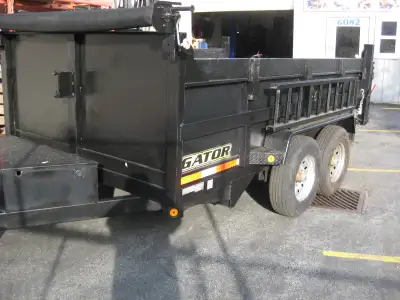 83x12ft 14k dump trailer with ramps, and tarp tandem axle and rear loading legs storage box less tha...