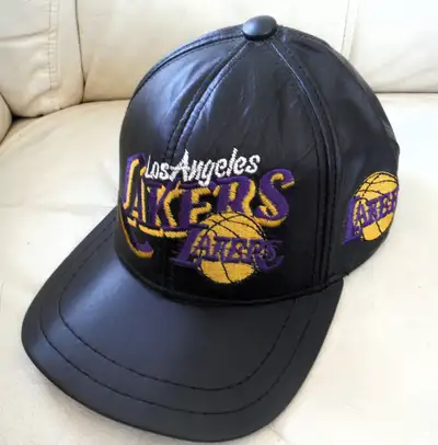 NEVER WORN, LOS ANGELES LAKERS BLACK LEATHER Snapback Hat !!!, View more